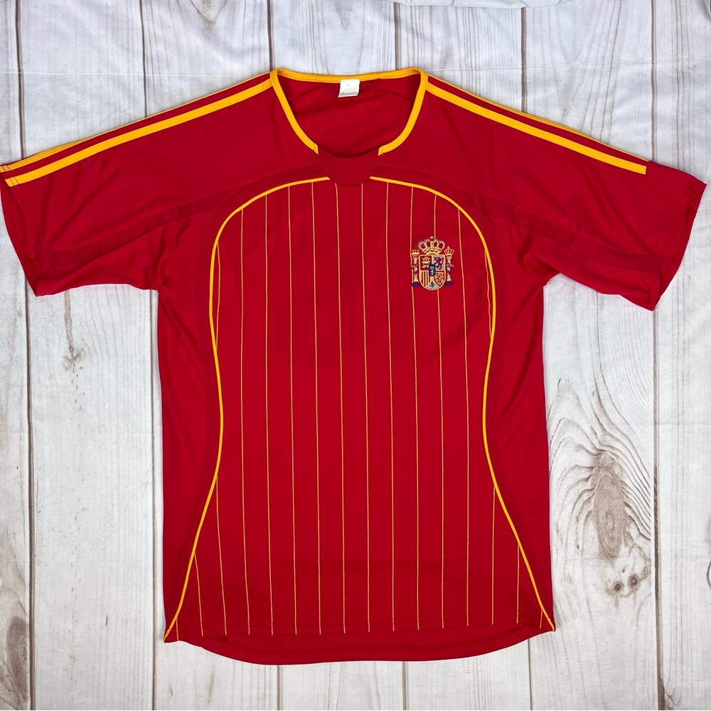 Spain Football Soccer Home Jersey Red/Gold Stripe #16 Short Sleeve Shirt Sz L